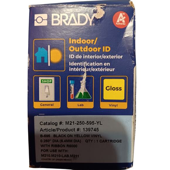 Brady Cartridge Indoor/Outdoor ID Gloss Black on Yellow Vinyl Mostly Full 139745 - Picture 1 of 5